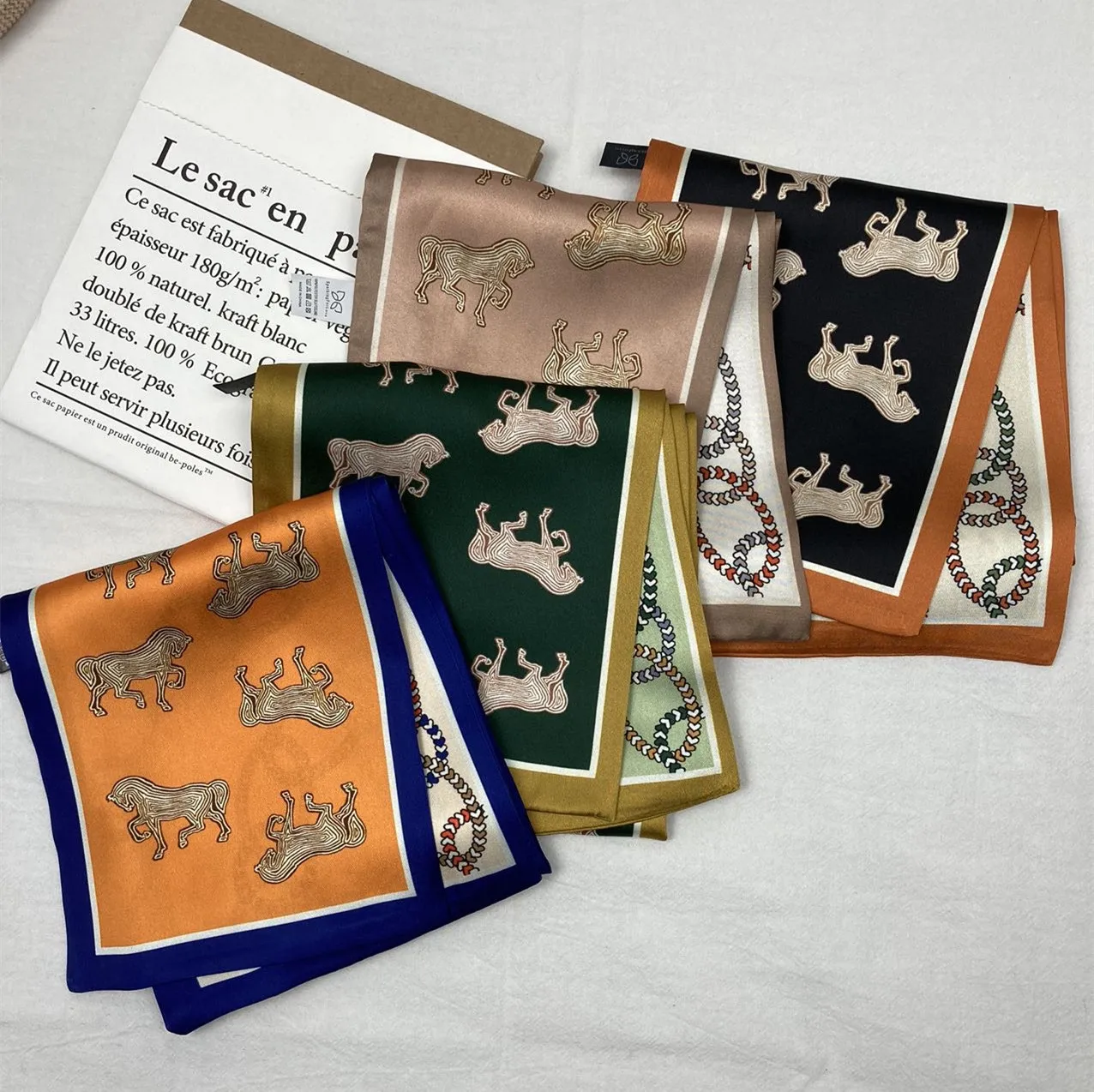 Длинный шелковый шарф, сумка, галстук, женский шейный узкий шарф, повязка на голову, шейный платок, лента, новинка 2022, Принт лошади