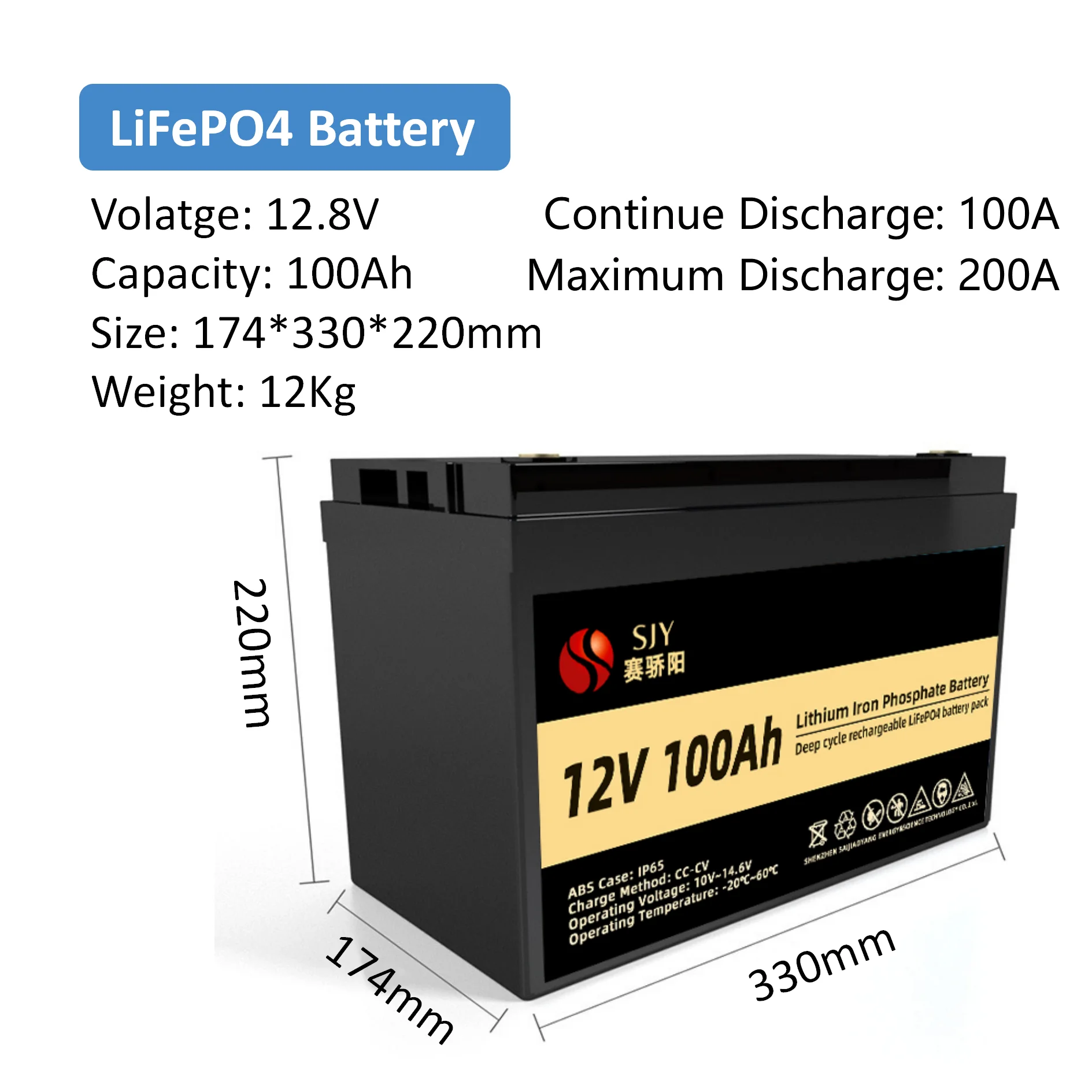 12V 100AH LiFePO4 Lithium Iron Phosphate Battery Pack with LCD Charger for 12v RV Homemotor 24v Golf Cart 48v Solar System