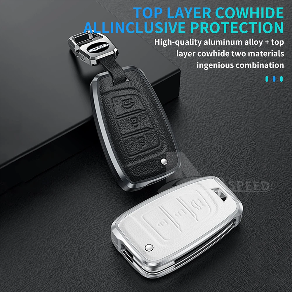 Superior Quality Leather Metal Key Fob Cover Hyundai Tucson Creta IX25 I10 I20 I30 Aluminum Alloy Car Key Case Protective Car