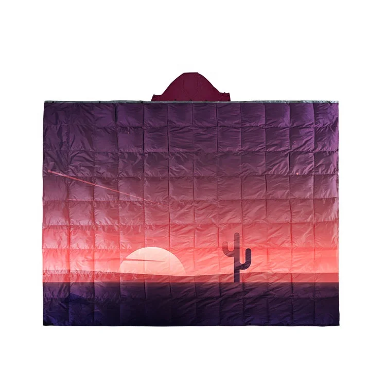 Custom Colorful Puffy Detachable Hooded Blanket Outdoor Picnic Camping Hiking Waterproof Portable Duck Down Blanket