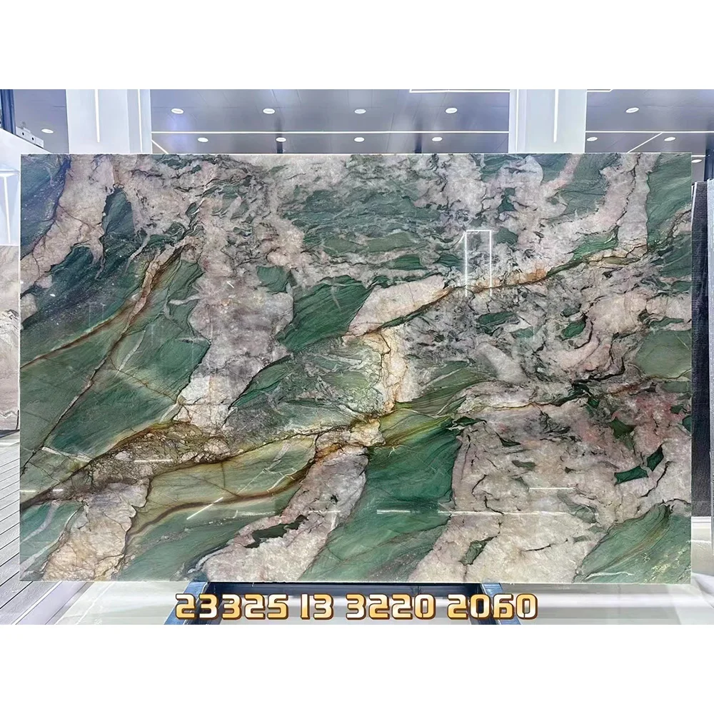 Backlit Royal Green with white crystal veins Quartzite for slab & tile for countertops and stairs step or fireplace from china