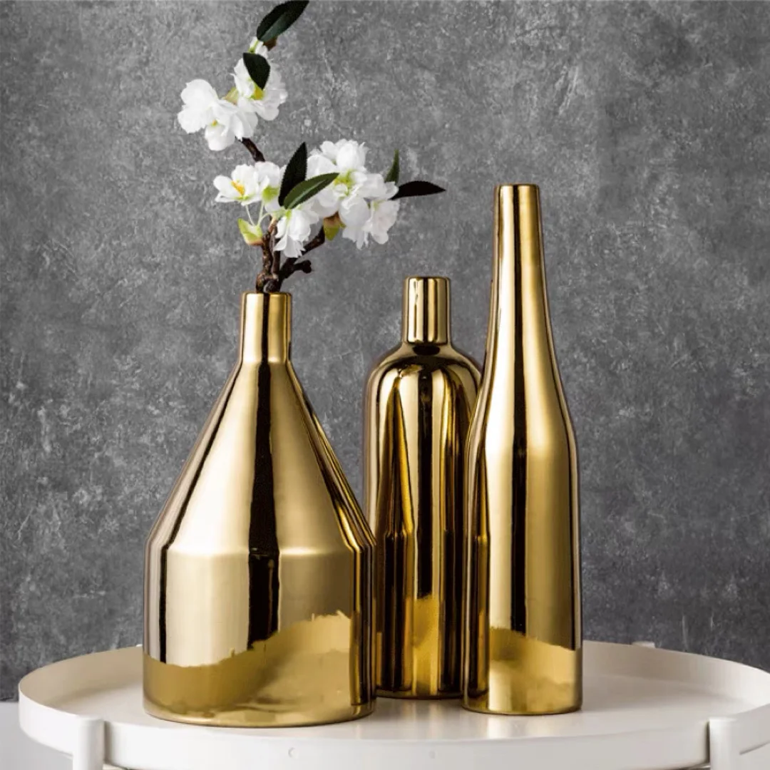 13 inch Gold Ceramic  Flower Vase for Modern Home Decor Ideal Gifts for Friends and Family, Christmas, Wedding, Bridal Shower