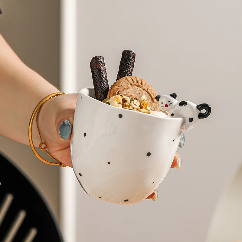 Smooth and Delicate Glaze Ceramic Coffee Mug Easy to Clean Porcelain Mug Cup Ideal Gift for Kid - Bunny,Cat,Elephant and Penguin