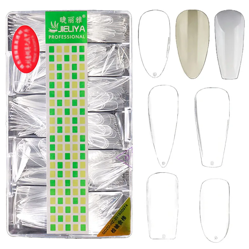 JIELIYA French Acrylic UV Gel Art Tips 500 Pcs/box Nails Half Full French False Nail Clear Natural False Point Nails