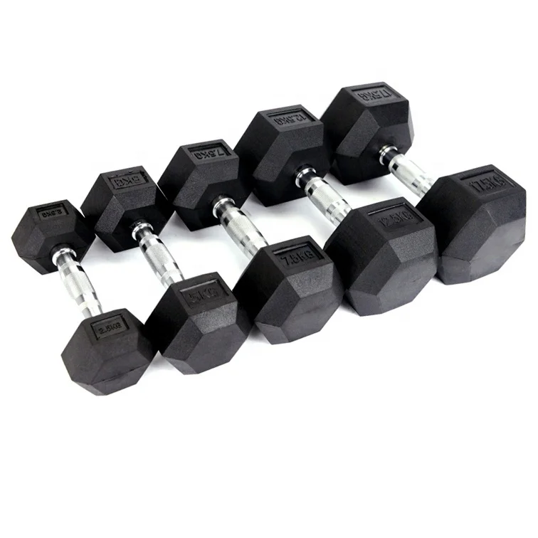 Powerman Fitness Strength Training Wholesale Gym Cast Iron Rubber Mancuernas 20kg 40kg 45 Lbs Kg Hex Dumbbells