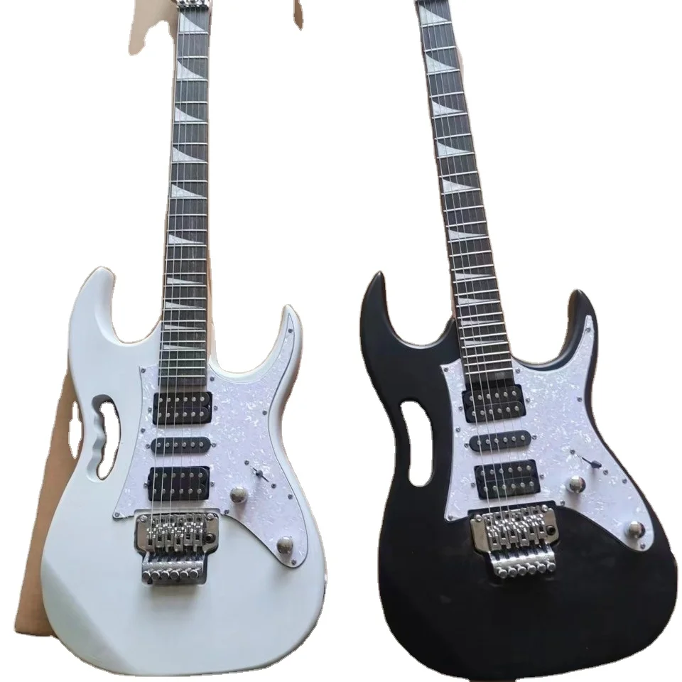 Оптовая продажа электрогитара с двумя встряхиванием черная крутая для начинающих играть профессиональная
