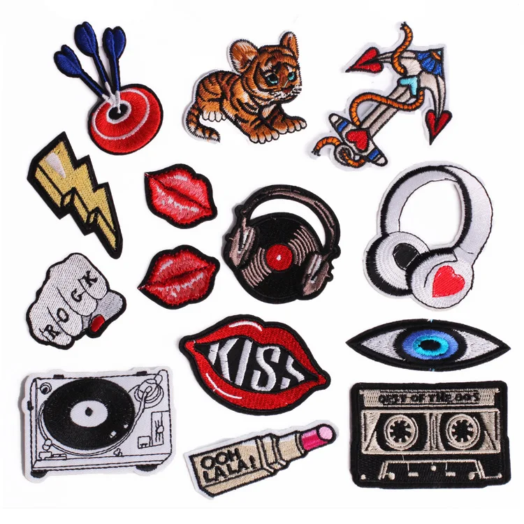
GUGUTREE one set embroidery mouth patch cartoon cats patches badges eye appliques for clothing XW-9 