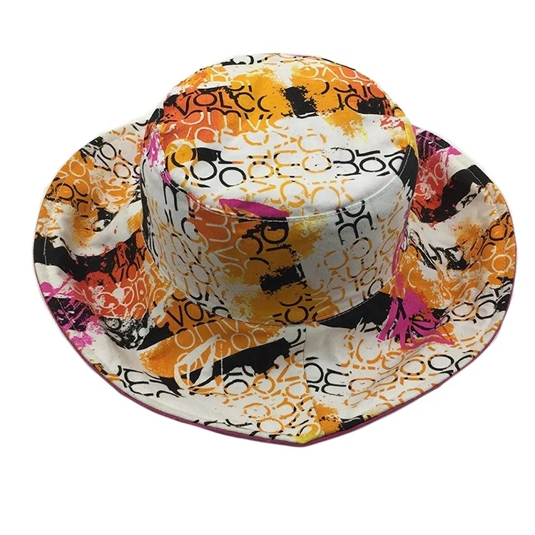 New Product Printed Fabric Reversible Sun Protection Wide Brim Bucket Hat Waterproof