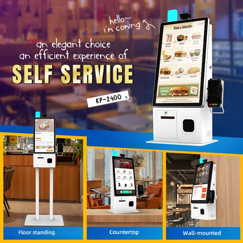 24 inch digital restaurant menu display touchscreen POS terminal self-service ordering kiosk