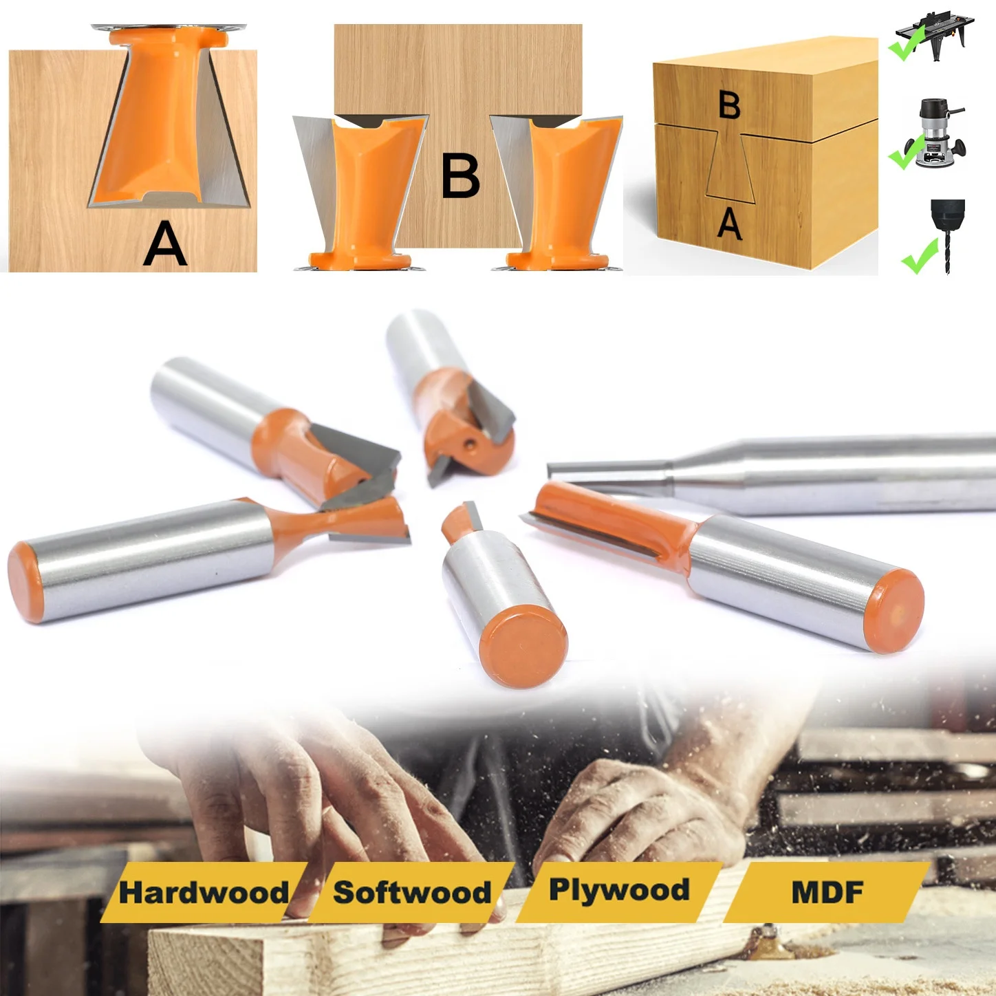 Dovetail Joints Router Bits 7 Degree &14 Degree Dovetail Jigs for Composition Material Drawers and Boxes Jointing Grooving