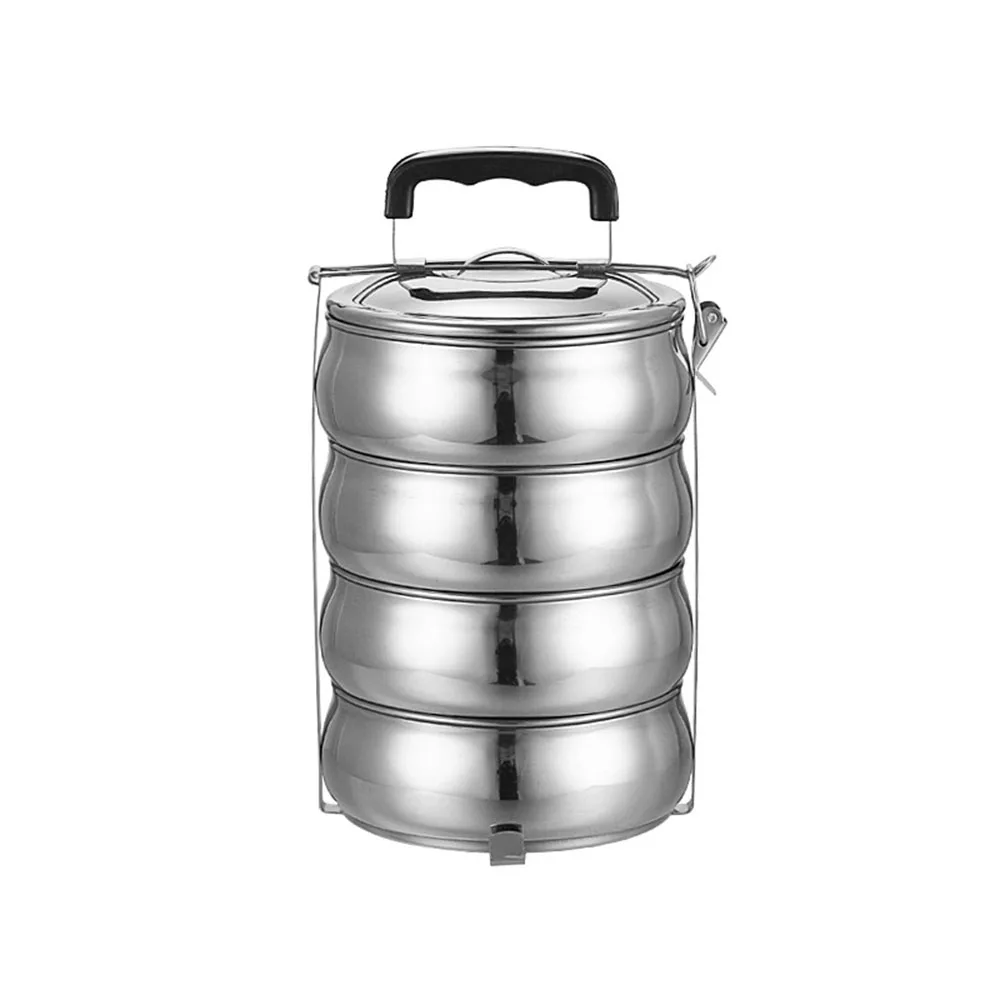 Wholesale drum type stainless steel food storage containers thermos bento box lunch 4 layers metal tiffin carrier for school