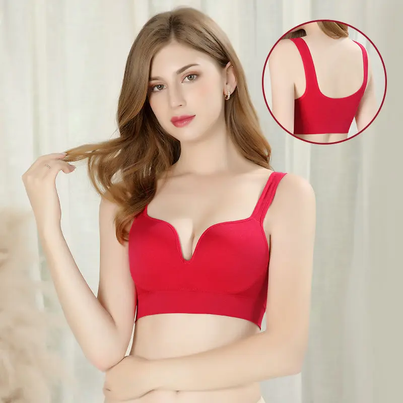 
Traceless 3D sports bra without steel ring gathered shock absorption anti sagging running bra sleeping vest underwear 