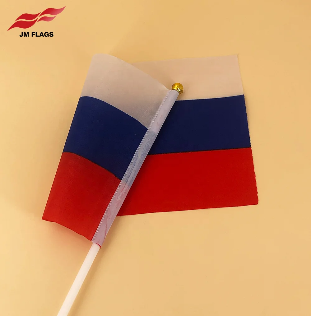 Wholesale Russia Hand Held Flags Hand Flag Decoration Polyester EURO CUP Russian Russia Stick Flags