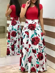 S-5XL Summer plus size women dress female long sleeve printed maxi floral casual dress