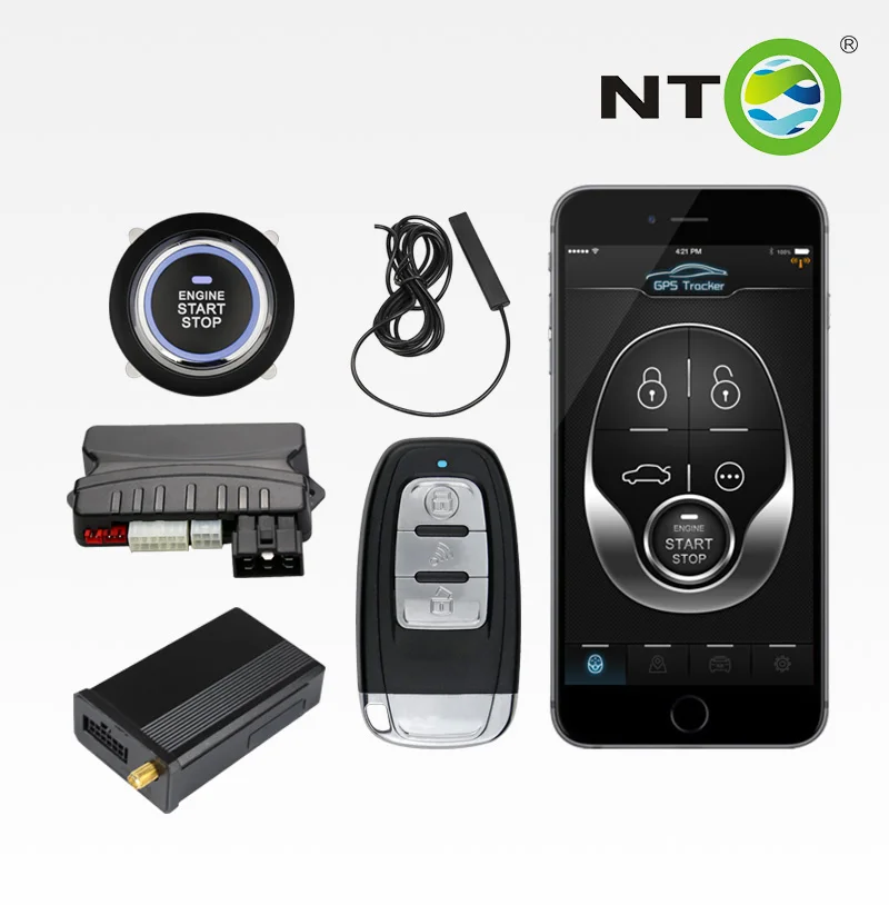 NTO Remote Engine Start Security Wireless Device Bt Smartphone App Car Alarms Gps Tracking Pke Vehicle Gps Tracker Alarm System