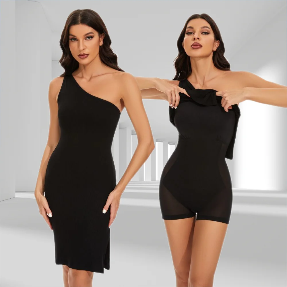 private logo 8 In 1 Seamless Backless Maxi Modal Soft Slip Full body Shaper Dresses V Neck Bodycon Built In Shapewear Dress