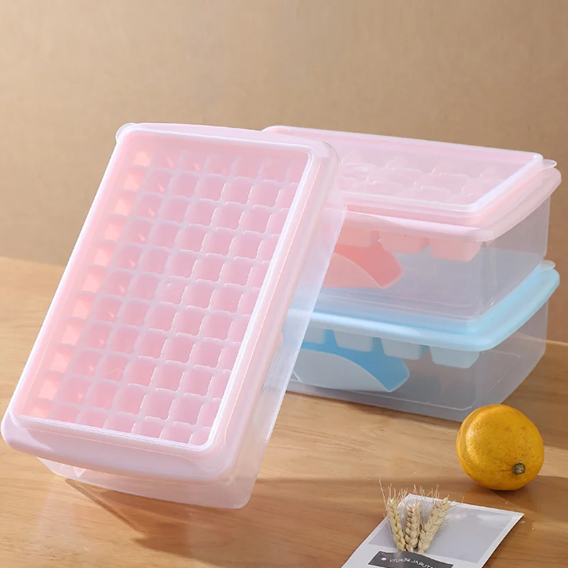 Reusable Food Grade Silicone Ice Cube Tray with Lid and Scoop Cover for Beer Bars DIY Ice Cream Tools