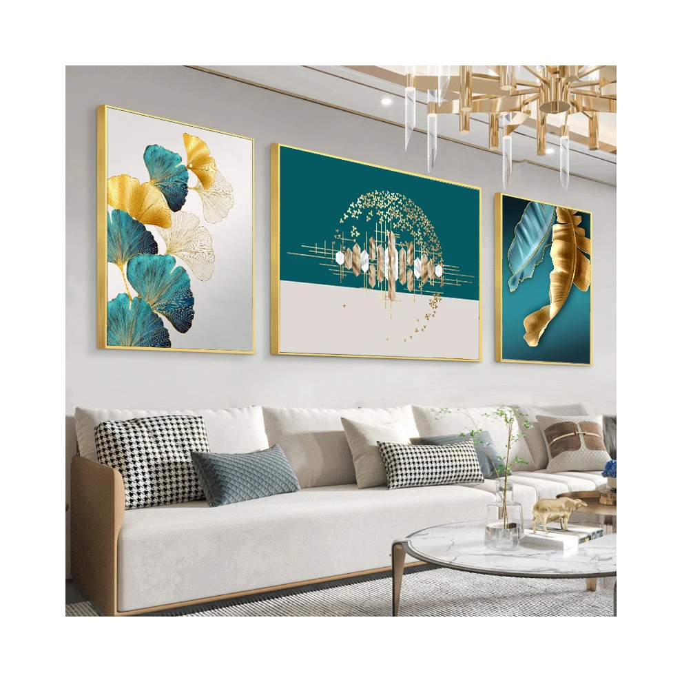Light luxury fashion 3 pairs of painting crystal porcelain living room home office decoration printing wall art