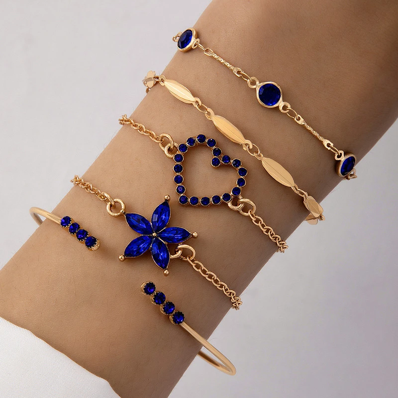 Fashion 4Pcs/Set Blue Resin Acrylic Butterfly Bracelets Set Crystal Rhinestones Pearl Bracelets For Women Girls