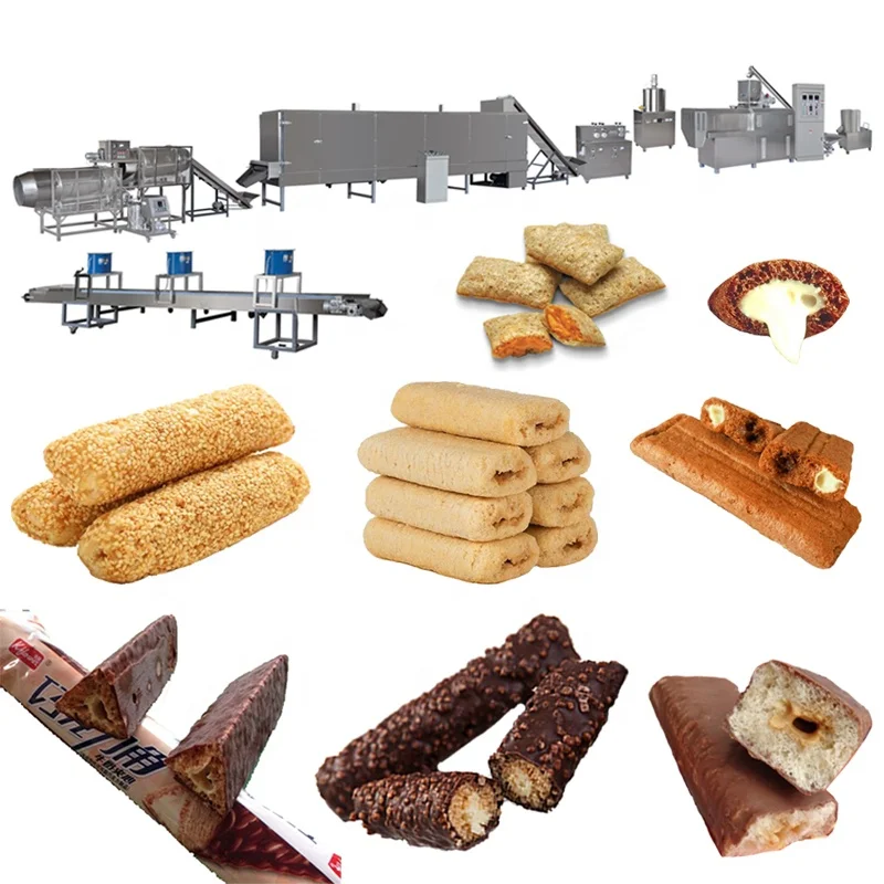 Corn Puffed Snack Food Making Machinery / Chocolate Filled Puff Snack Making Plant Twin Screw Extruder For Corn Snack Food