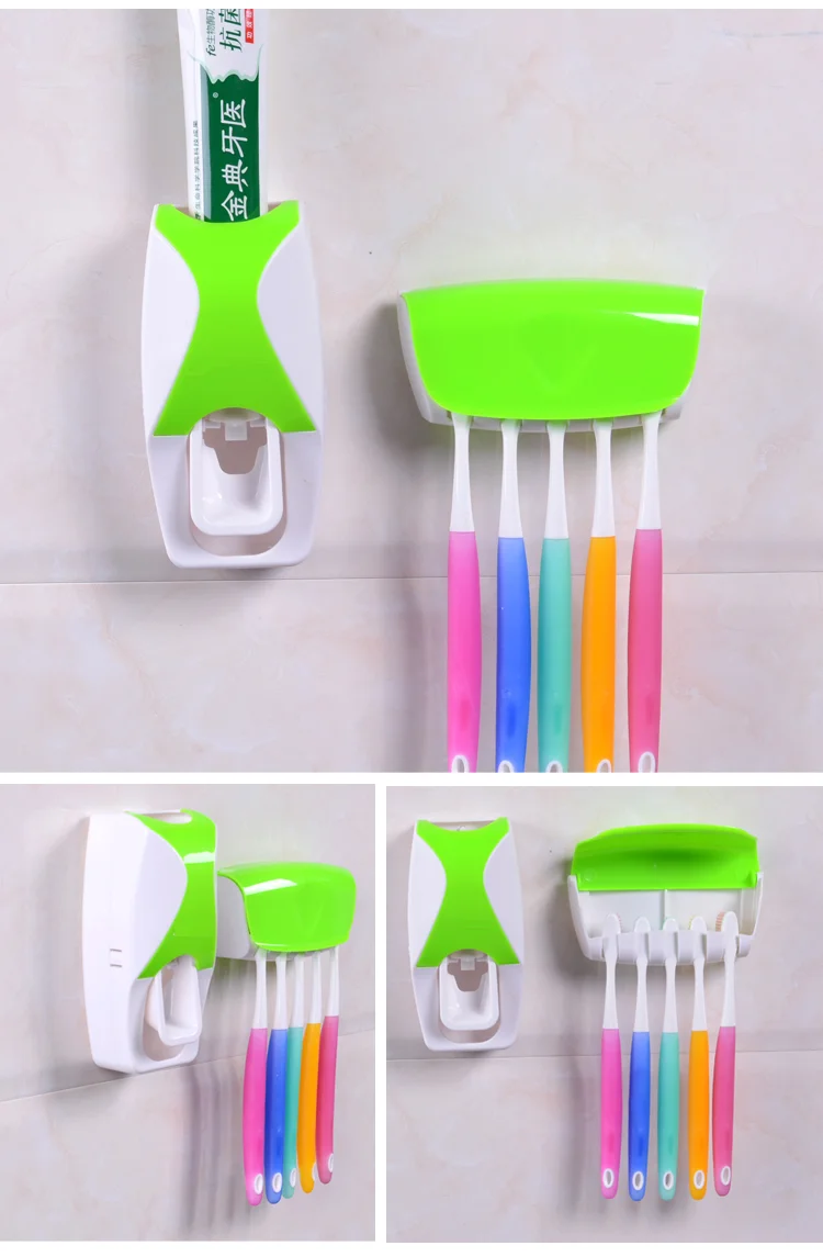 bathroom Plastic Automatic Toothpaste Dispenser Set with 5 Toothbrush Holder B536