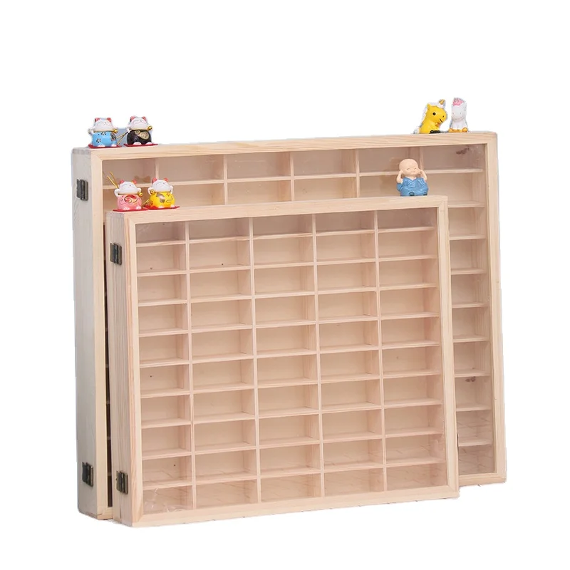 custom cheap unfinished pine wood Display Case Wall Cabinet for 1:64 Scale Matchbox Hot Toy Cars Wheels