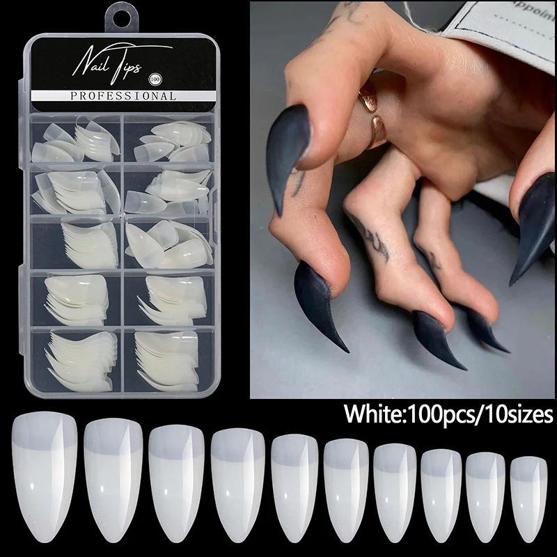 100pcs/box Hawk Curved Nail Tips Full Cover Eagle Claw Curve False Nails Extension Packaging for Art Salon