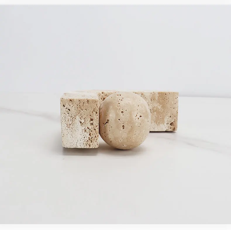 Beige travertine Art craft Marble geometric door-shaped square circle decor model