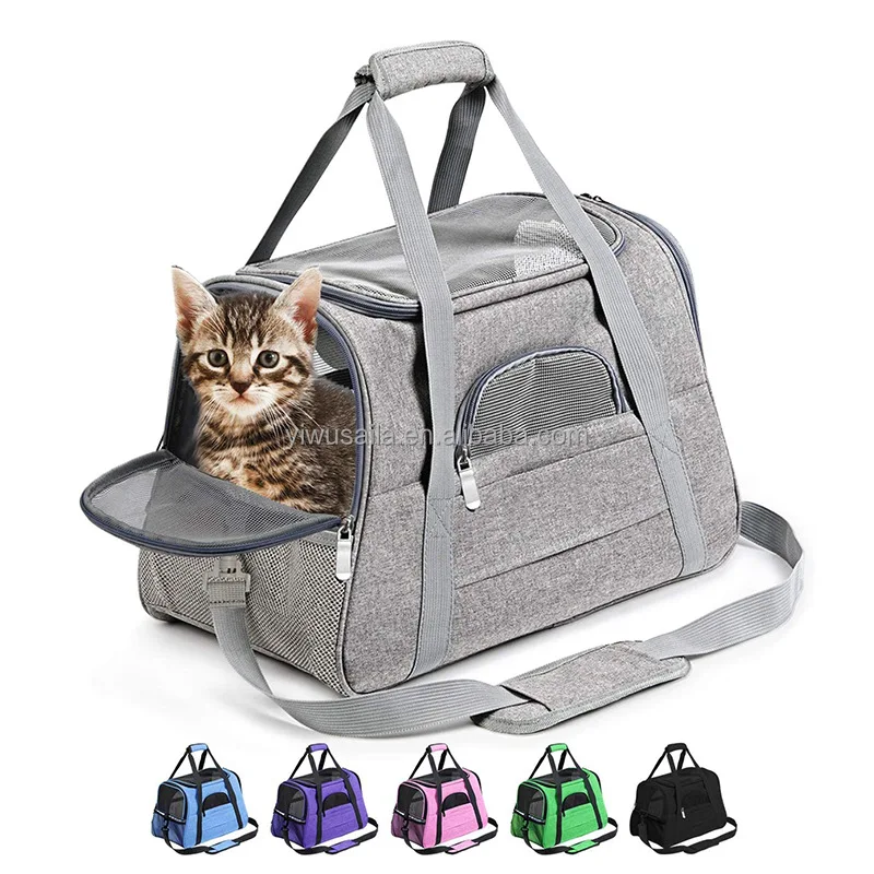 Breathable Mesh Travel Pet Carrier For Cat Small Dog Plush Mat Car Seat Pet Cage Bag Box Crate Kennel Accessories 43*25*28 cm