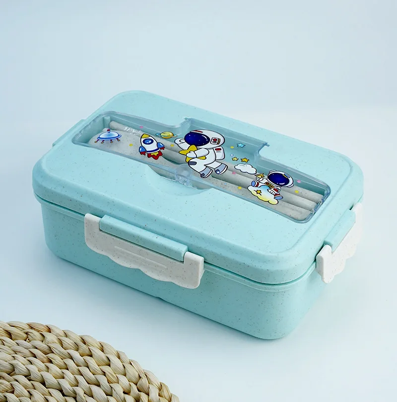 Plastic Portable Compartment Microwave Safe Children Leak Proof Food Packaging Wheat Straw Adult Office Lunch Box Bento Tiffin