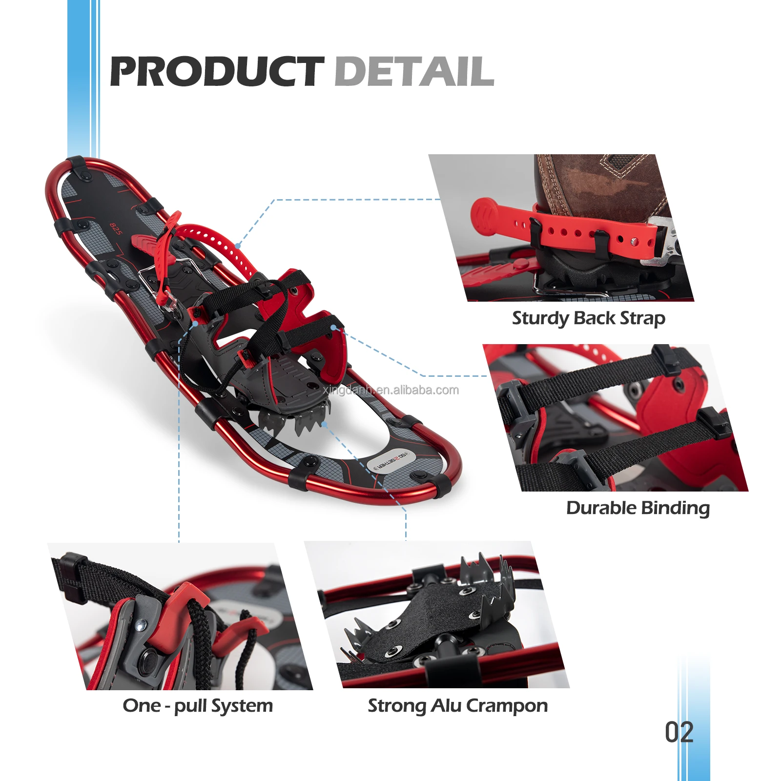 Aluminum Snowshoe with  One Pull Binding Hiking Snowshoes with Easy adjustable Pull Binding
