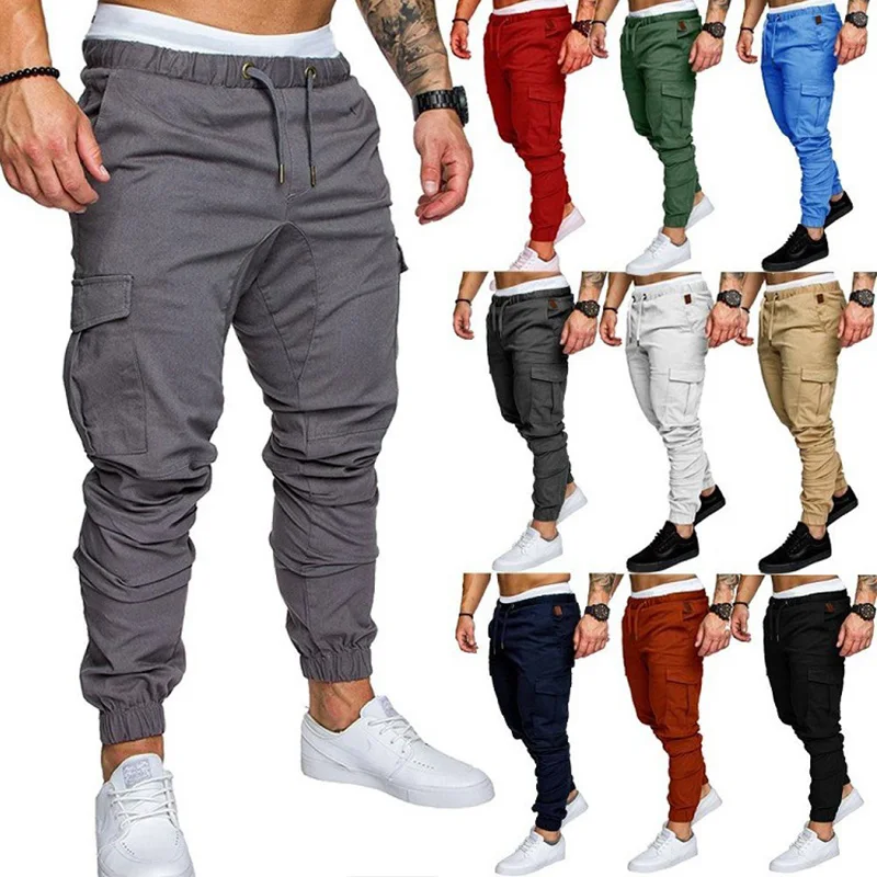 2020 Fashion Simple Multi Pocket Sports Overalls Men Camouflage Fitness Pants Running Training Pants