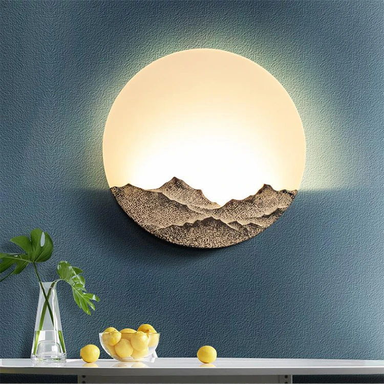 New Modern round Chinese Brass Wall Sconce Lamp Energy Saving Natural Marble Light for Living Room Corridor Bedroom
