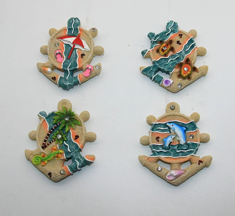 Creative dolphin shape beach design polyresin fridge magnet Resin fridge magnet with beautiful marine life figurines for decor