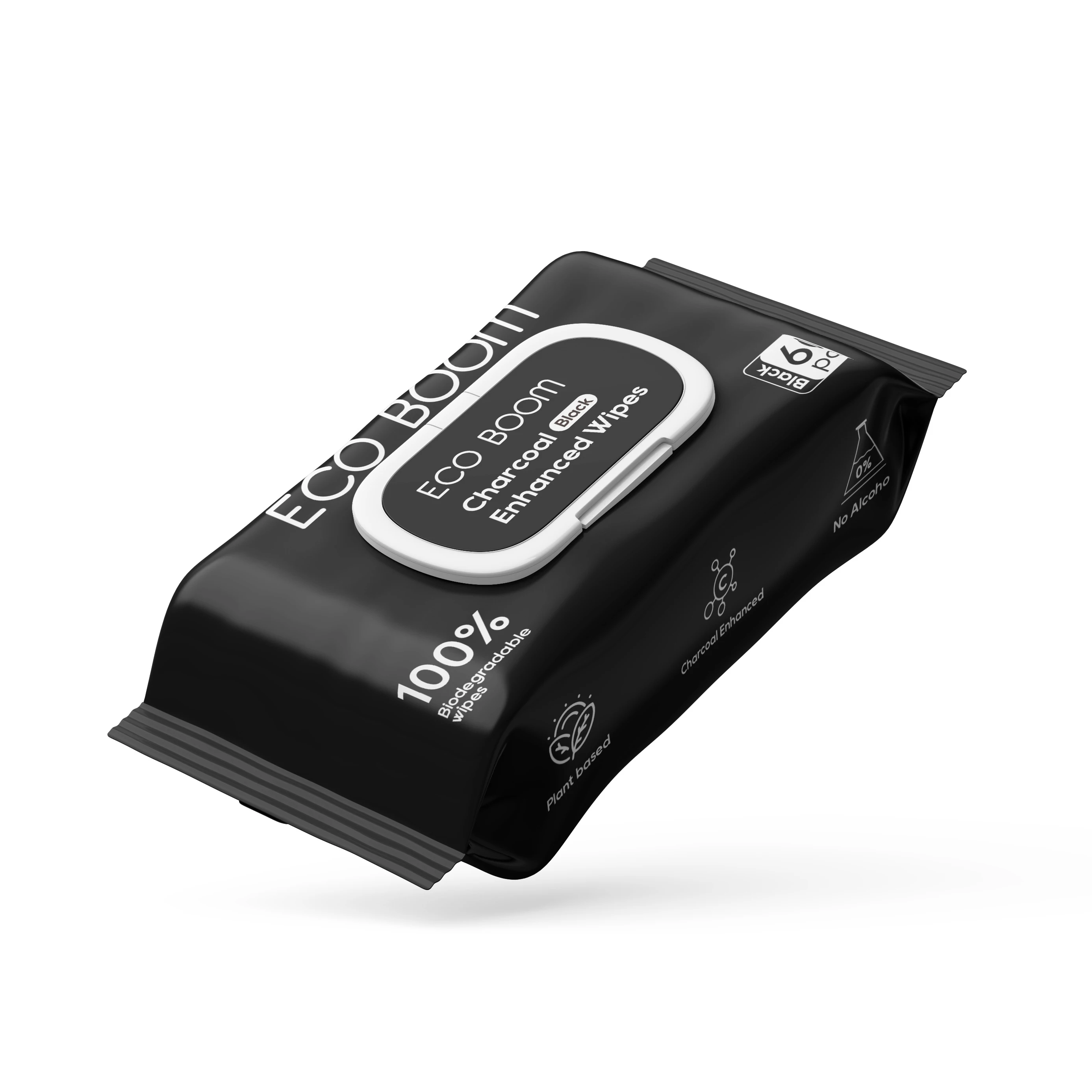 ECO BOOM bio nature compostable sustainable chemical free anti rash personalizadas agent supplier Charcoal wet wipes