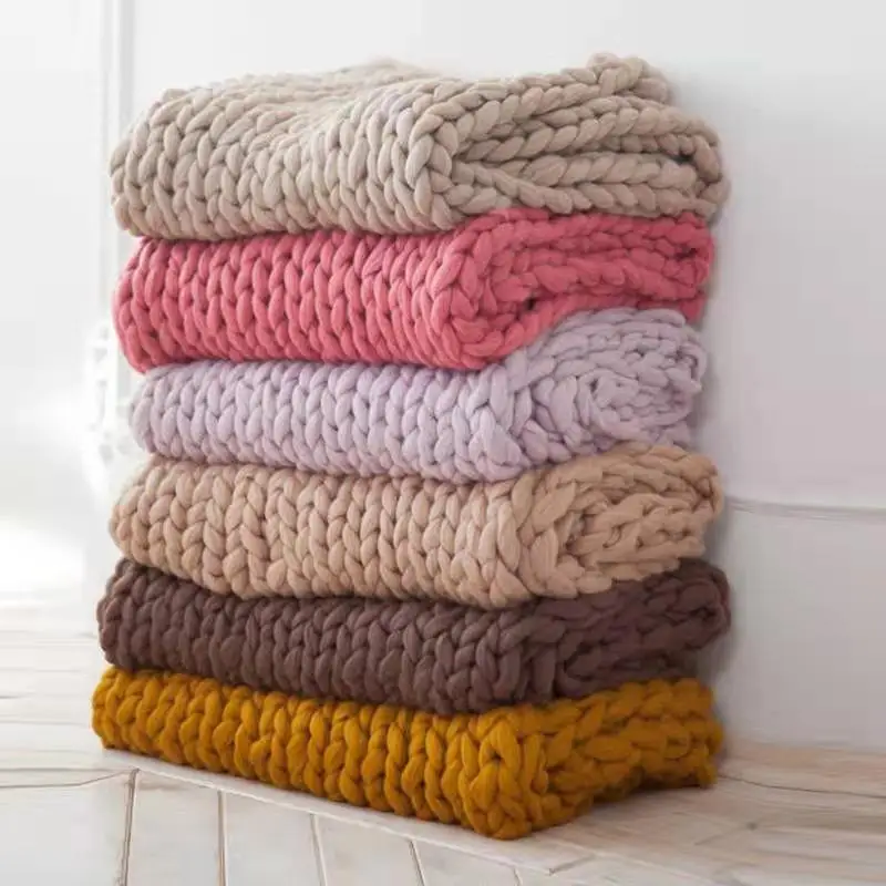 Chenille Handmade Coarse Wool Blanket Chunky Knitted Multiple Blanket For Home decoration Polyester Fabric Factory Price