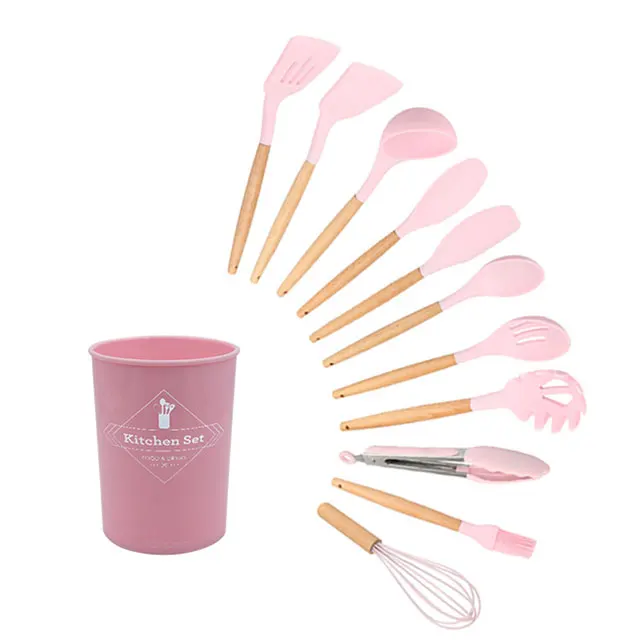 
Silicon Spatula 12Pcs Silicone Utensil Food Grade Cooking Wooden Handle Kitchenware Soft 12 Pcs Kitchen Utensils 