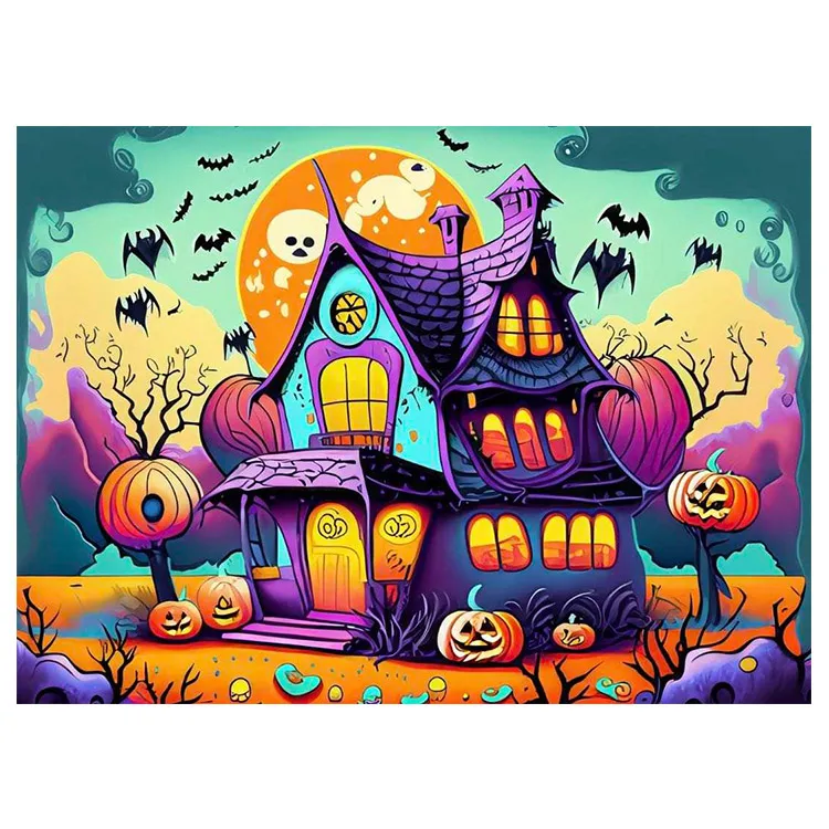 Diamond Painting With Special Drills AB Crystal Glow-in-the-Dark Stone Pumpkin Bat House Halloween Gift Decoration ASF2770