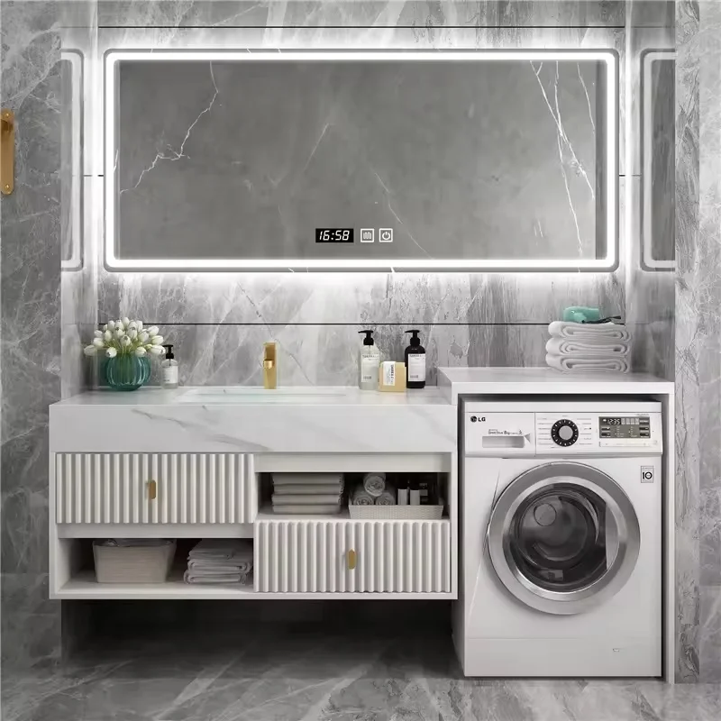 Simple rock plate bathroom cabinet combination modern bathroom washbasin balcony drum washing machine integrated cabinet