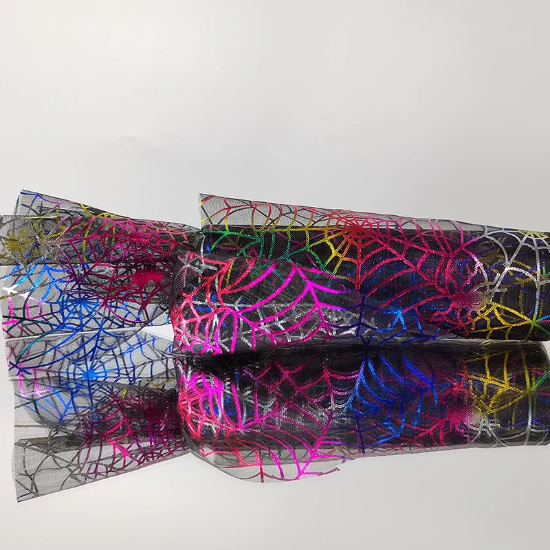 100% Polyester Sheer Tulle Fabric Spider Net Printed Mesh Halloween Decoration Garment