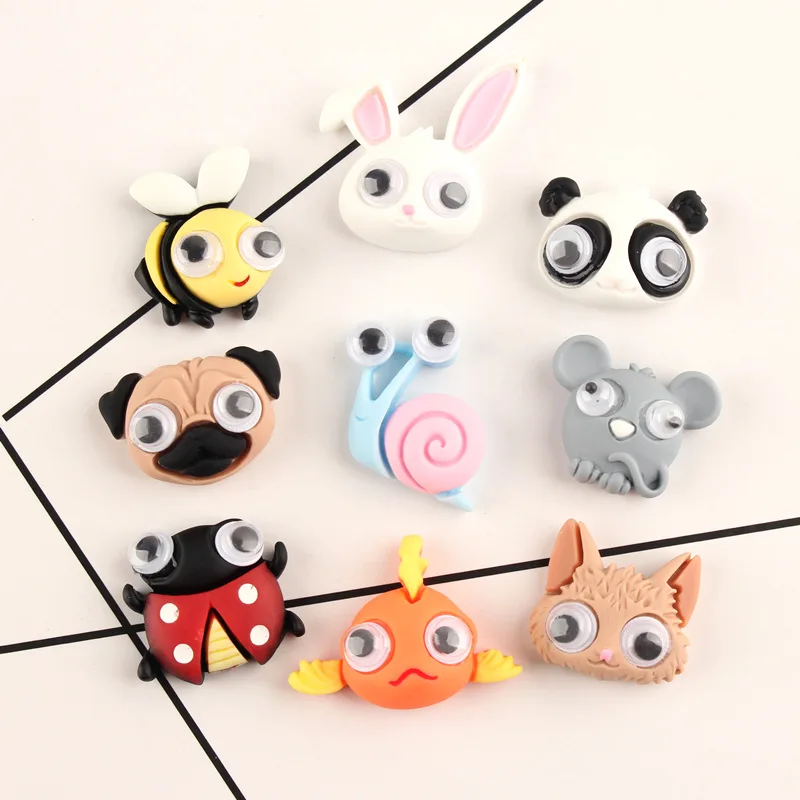 hot sale lovely movable eye animal shape flat back resin cabochons charms for diy decoration
