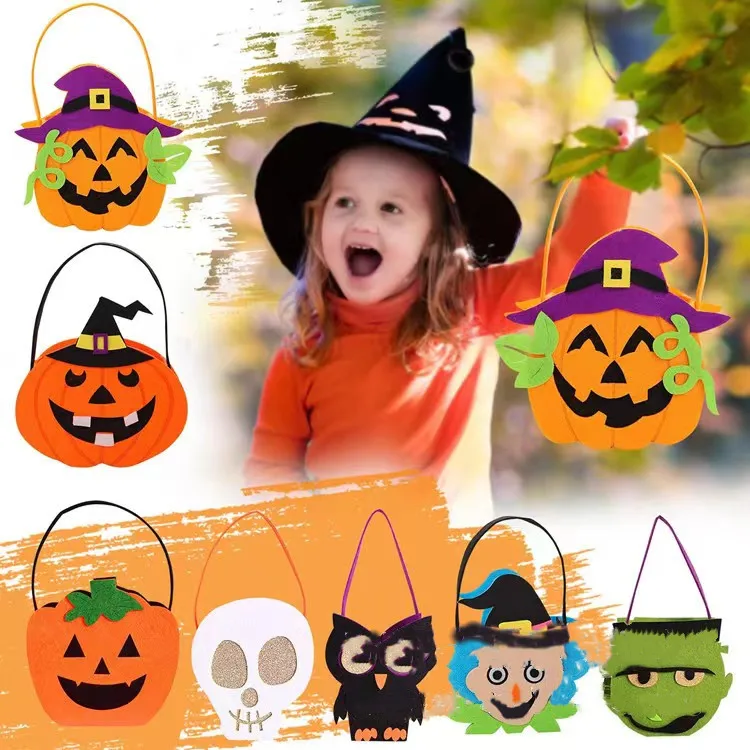 Factory Price Die Cut Felt Pumpkin Cand Bags for Halloween spooky decorations & costumes