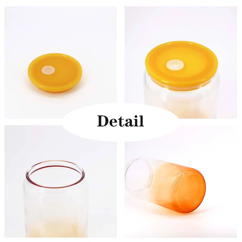 USA Warehouse 16 oz beer glass can gradient color jelly 16oz clear can shaped glass can cups with acrylic colored lids