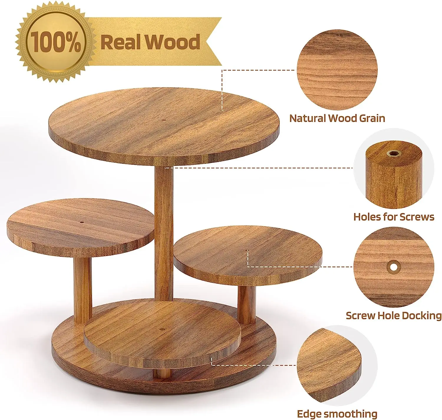 Wholesale Acacia 4 Tier Round Cupcake Tower Stand for Display,Acacia Wood Cake Stand with 4-Tiered Tray Decor for Wedding,Party