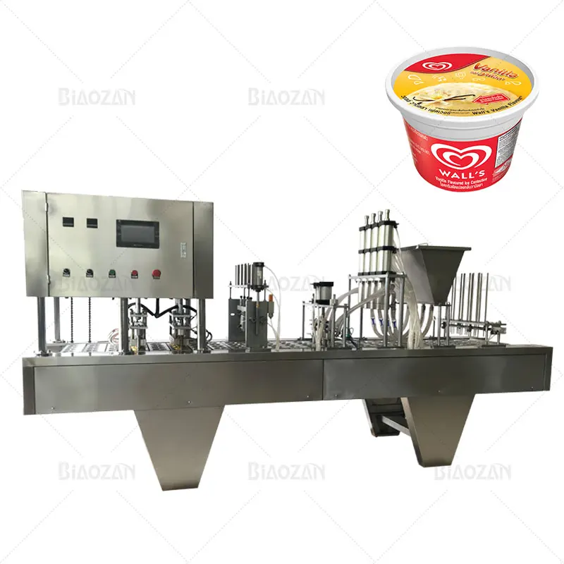 Automatic 4 Nozzles Cup Filling and Sealing Machine for Different Shapes of Jelly Yogurt Water Honey Sauce
