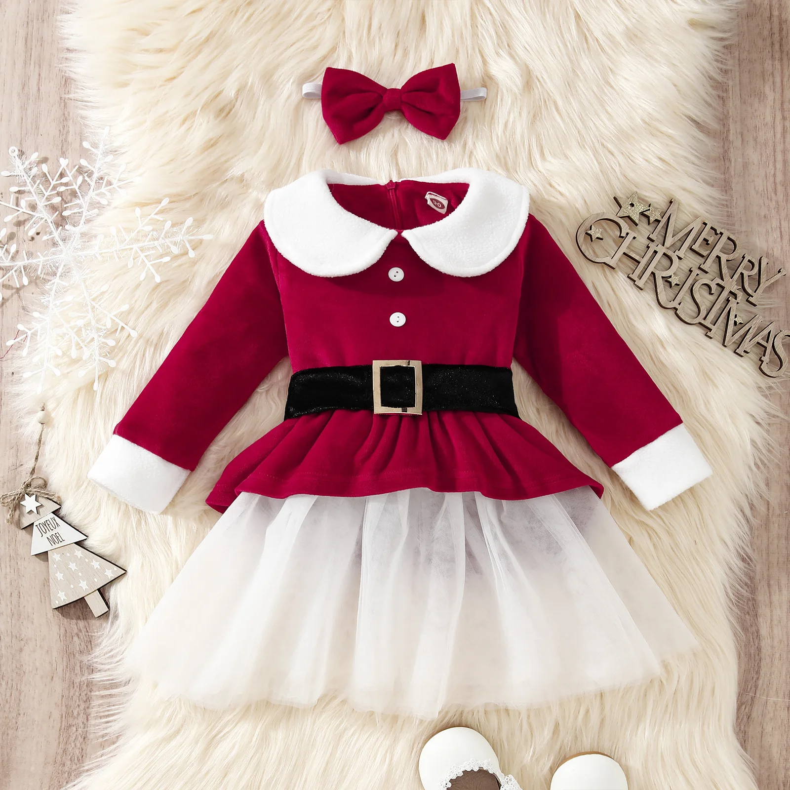 Wholesale Winter Infant Toddler Velvet Dress With Lace Skirt Baby Kids Girl Outwear Clothing Baby Christmas
