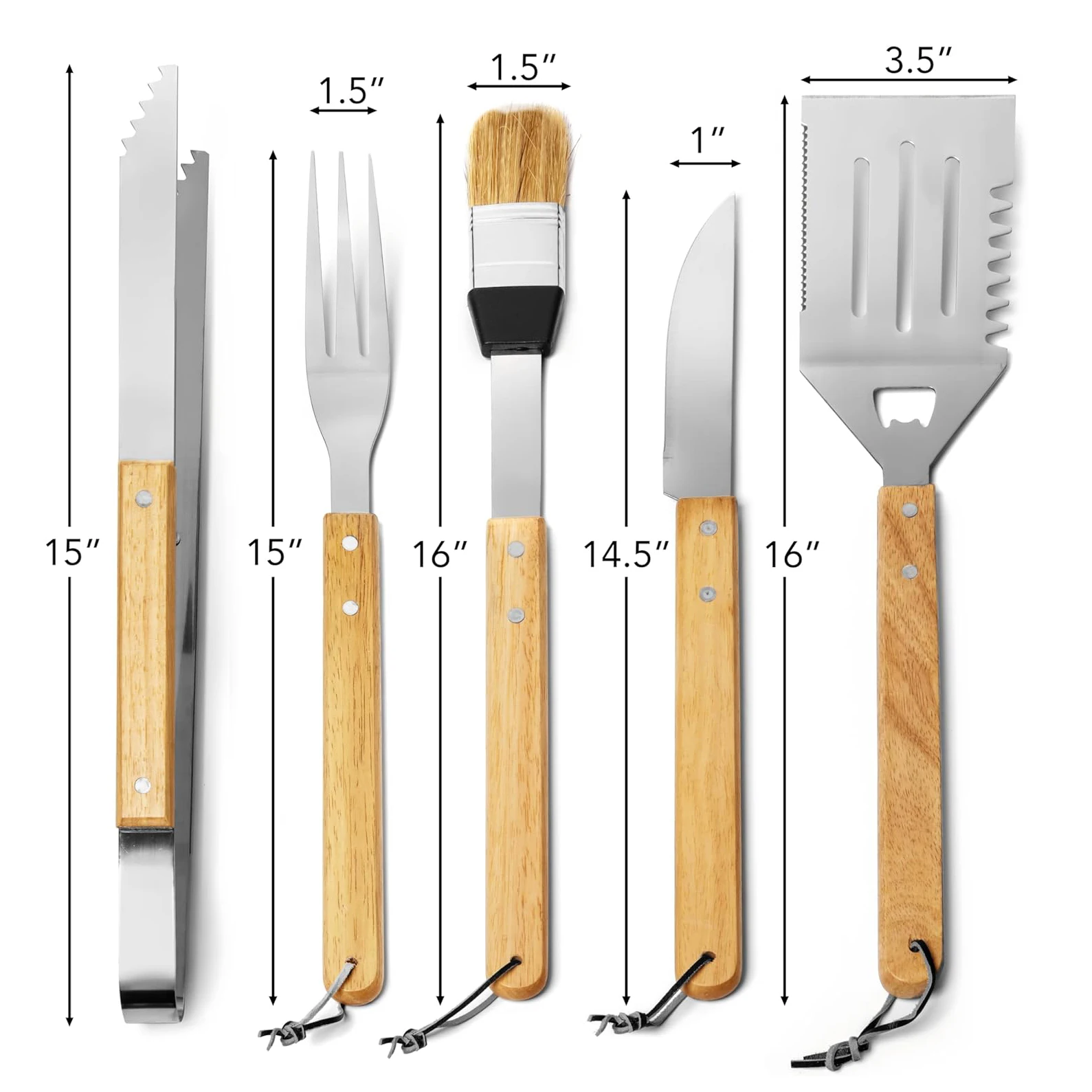 6 PCS Wood Handle Barbecue Grilling Tools Set BBQ Spatula Fork Tongs Brush Knife Accessories Portable Bamboo Carrying Box Case