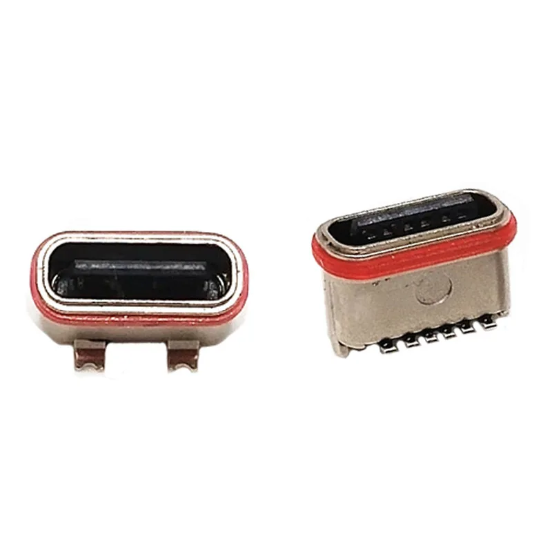 USB TYPE-C female connector 6P Vertical SMD Waterproof sealing on the pcb board  type-c-6pin with red waterproof circle