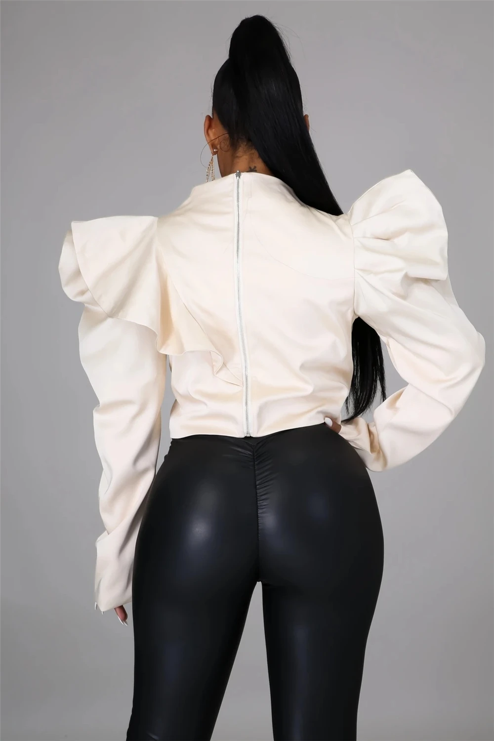 Autumn New Arrival Woman Tops Fashionable Ladies Blouses Ruffled Long Sleeve Office Lady Crop Top ANSZKTN