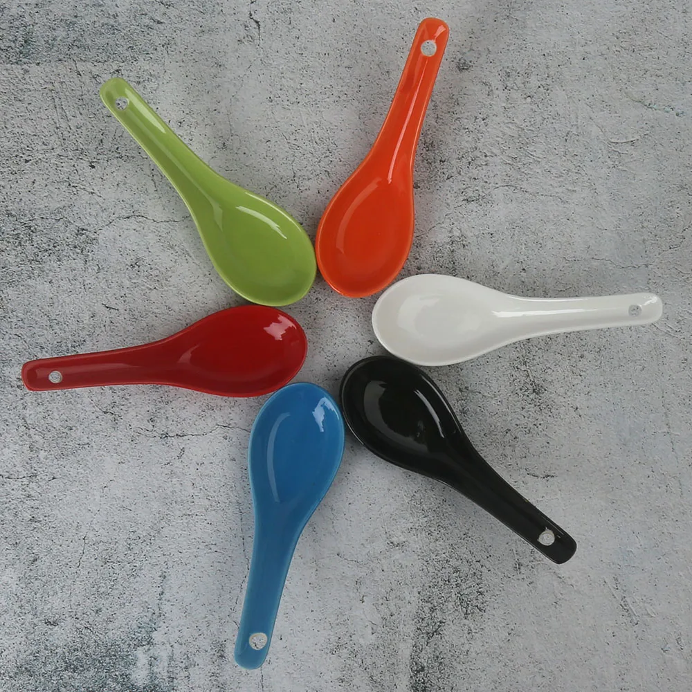 Custom Design Ceramic Porcelain Color Glazed Food Soup Service Spoon